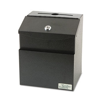 Steel Suggestion Box with Locking Top, 7 x 6 x 8 1/2, Black