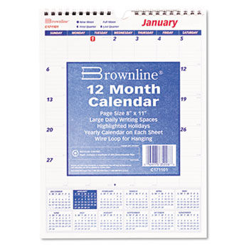 One Month Per Page Twin Wirebound Wall Calendar, 8 x 11, 2014