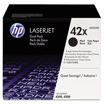 Q5942XD (HP 42X) High-Yield Toner, 20,000 Page-Yield, 2/Box, Black