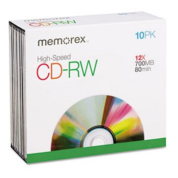 Memorex CD-RW Discs, 700MB/80min, 12x, 10/Pack