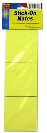 3-Pack Stick-On Note Pads Case Pack 36