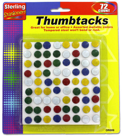 72-Pack Colorful Metal Thumbtacks Case Pack 24