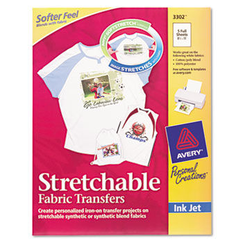 Stretchable Fabric Transfers for Inkjet Printers, 8-1/2 x 11, White, 5/Pack