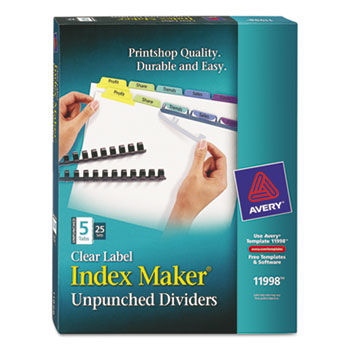 Index Maker Clear Label Contemporary Color Dividers, 5-Tab, 25 Sets/Pack