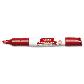 Great Erase Grip Dry Erase Markers, Chisel Tip, Red, Dozen