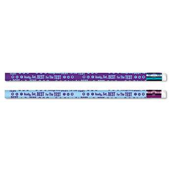 Decorated Pencil, Ready, Set, Best for the Test, Blue/Purple Barrel, 12/Pack