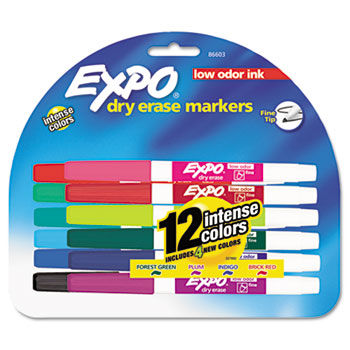 Low Odor Dry Erase Markers, Fine Point, Assorted, 12/Set