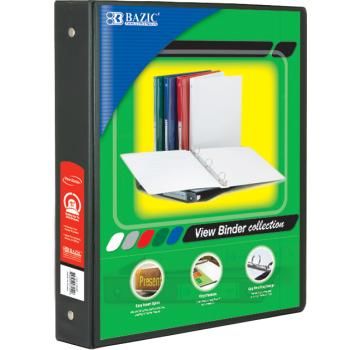 BAZIC 1.5"" Black PVC 3-Ring View Binder w/2-Pocket Case Pack 12