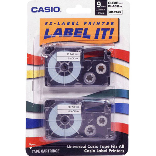 Label Printer Tape For CWL-300 - 9mm Tape, Black-On-Clear, 2 Pack