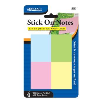 BAZIC 100 Ct. 1.5"" X 2"" Stick On Note (4/Pack) Case Pack 144