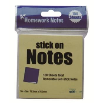 A+ Homework Stick On Notes - 100 sheets - 3"" x 3"" Case Pack 48