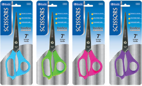 BAZIC 7"" Stainless Steel Scissor Assorted Colors Case Pack 144