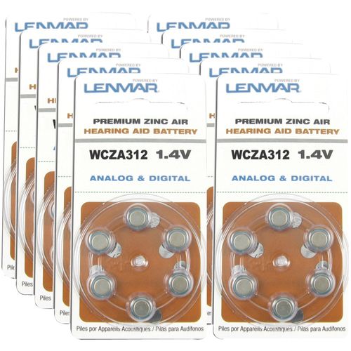 LENMAR HZA312-60 ZA312 Premium Zinc Air Hearing Aid Batteries (6-ct Dial Packs, 60 pk)