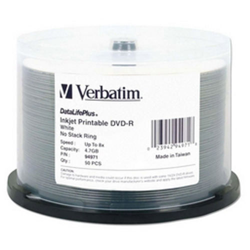 50PK DVD-R 8X 4.7GB WHITEINKJET PRINTABLE DATALIFE