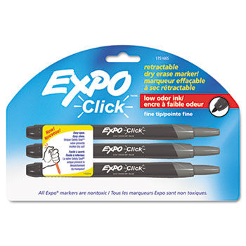 Click Dry Erase Markers, Fine Tip, Black, 3 per Pack