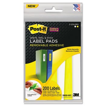 Removable Label Pads, 3/4w x 2-3/8h, White/Yellow, 200 Labels/Pack