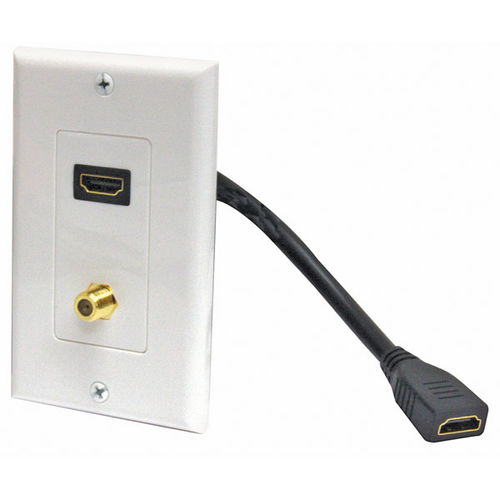 HDMI Pigtail and F Connector Jack Decorator Wall Plate, Ivory