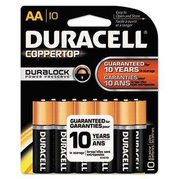 CopperTop Alkaline Batteries w/ Duralock Power Preserve Technology, AA, 10/Pack