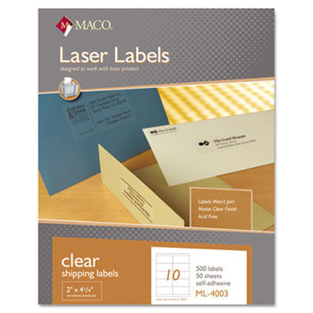 Matte Clear Laser Labels, 2 x 4 1/4, 500/Box