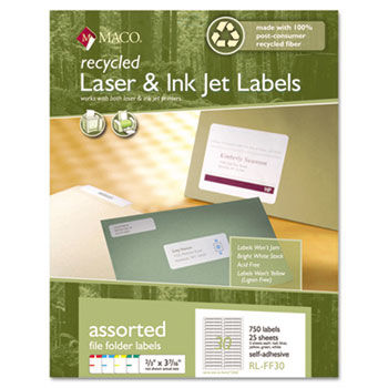 Recycled Laser and InkJet Labels, 2/3 x 3 7/16, Assorted, 750/Pack