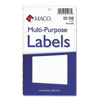 Multipurpose Self-Adhesive Removable Labels, 1 x 3, White, 250/Pack