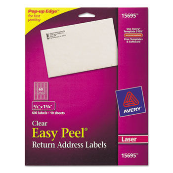 Easy Peel Laser Mailing Labels, 2/3 x 1-3/4, Clear, 600/Pack