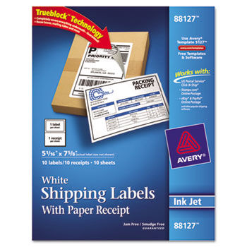 Shipping Labels with Paper Receipt, 5 1/16 x 7 5/8, White, 10/Pack