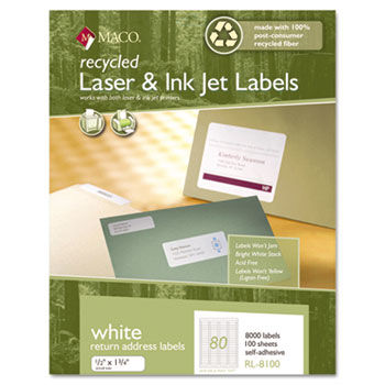 Recycled Laser and InkJet Labels, 1/2 x 1-3/4, White, 8000/Box