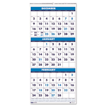 Three-Month Format Wall Calendar, 12-1/4 x 26, 2013-2015