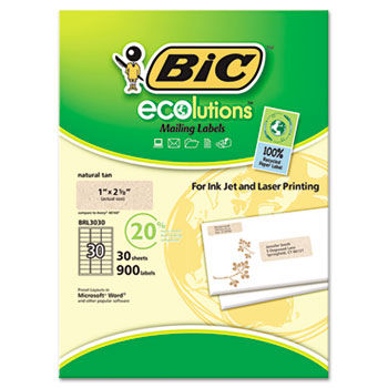 ecolutions Mailing Labels, 1 x 2-5/8, Natural Tan, 900/Box