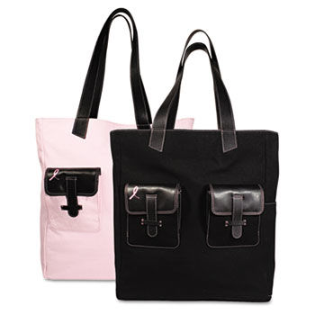 Pink Ribbon Canvas Tote, Reversible, 13 x 15 x 6, Black/Pink