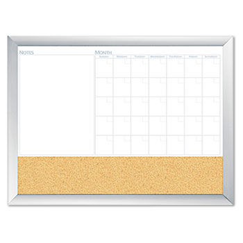 Magnetic Dry Erase 3-N-1 Board, Cork Area, 36 x 24, White with Silver Frame