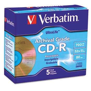 CD-R Archival Grade Disc, 700MB, 52x, w/ Jewel Case, Gold, 5/Pack