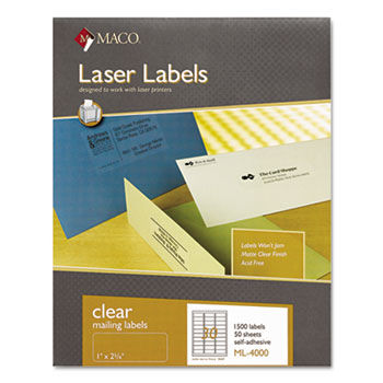 Matte Clear Laser Labels, 1 x 2-5/8, 1500/Box