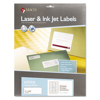 White All-Purpose Labels, 1 x 2-5/8, 750/Pack