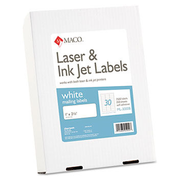 White All-Purpose Labels, 1 x 2-5/8, 7500/Box