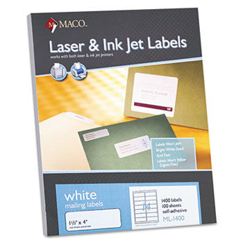 White All-Purpose Labels, 1 1/3 x 4, 1400/Box