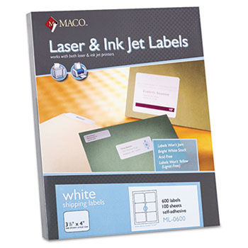 White All-Purpose Labels, 3 1/3 x 4, 600/Box