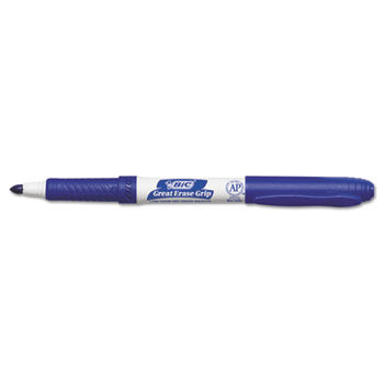 Great Erase Grip Dry Erase Markers, Fine Point, Blue, Dozen