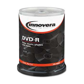 DVD-R Discs, 4.7GB, 16x, Spindle, Silver, 100/Pack