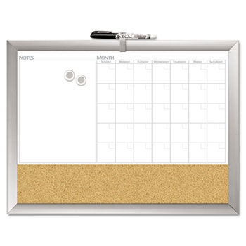 Magnetic Dry Erase 3-N-1 Board, Cork Area, 24 x 18, White with Silver Frame