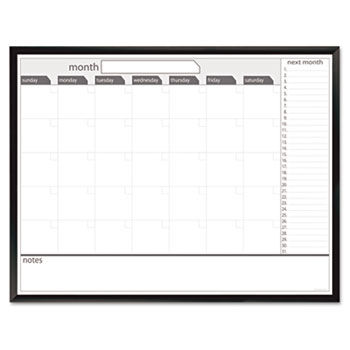 Magnetic Dry Erase Board, 48 x 36, Black/White Calendar with Black-Painted Frame