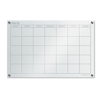 GlassX Frosted Glass Dry Erase Board with Monthly Planner, 35 x 23, Unframed