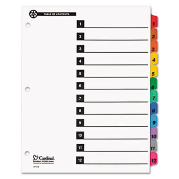 100% Recycled OneStep Index System, Multicolor 12-Tab, 11 x 8-1/2, 1 Set