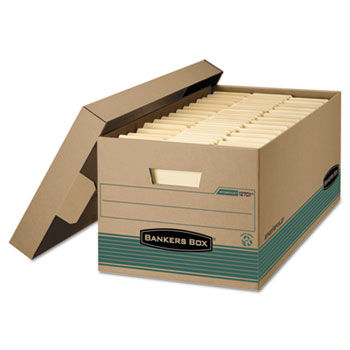 Stor/File Storage Box, Legal, Locking Lift-off Lid, Kraft/Green, 12/Carton