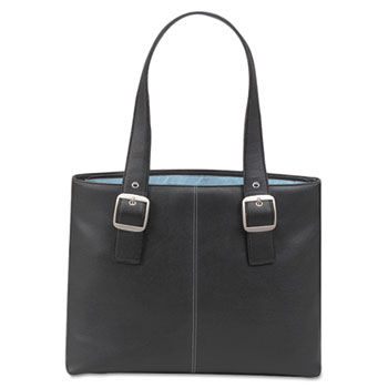 Classic 16"" Tote, Pebble-Grain Vinyl, Black/Blue