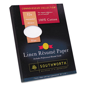 100% Cotton Linen Resume Paper, Blue, 32 lbs., 8-1/2 x 11, 100/Box