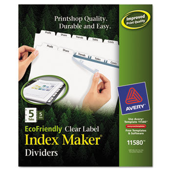 100% Recycled Index Maker Dividers, White 5-Tab, 11 x 8-1/2, 5 Sets/Pack