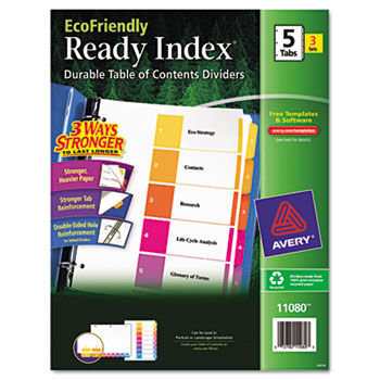 EcoFriendly Ready Index Table of Contents Divider, Multicolor 1-5, Letter, 3/PK