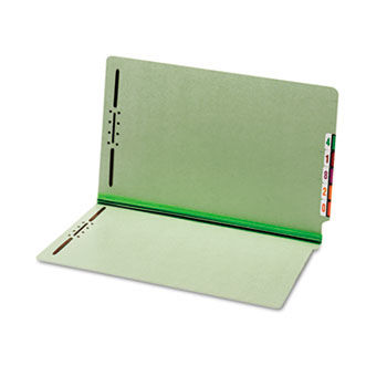 End Tab Folders, Two Fasteners, One Inch Expansion, Legal, Green, 25/Box